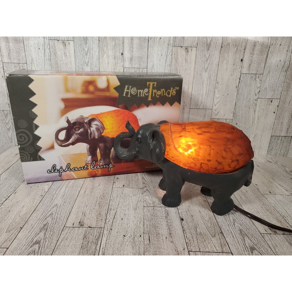 Elephant Antique Brass Amber Glass Low Light Accent Table Lamp Home Trends
